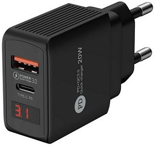 Сетевое зар./устр. Wiiix UNNK-4-2-02-QCPD-B 20W 3A (PD+QC) USB-C/USB-A черный