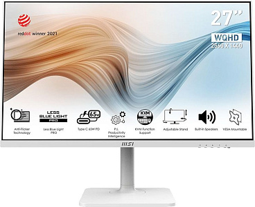 Монитор MSI 27" Modern MD272QPW белый IPS LED 16:9 HDMI M/M матовая HAS Piv 250cd 178гр/178гр 2560x1440 75Hz DP 2K USB 5.85кг