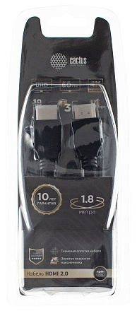 Кабель аудио-видео Cactus CS-HDMI.2-1.8 HDMI (m)/HDMI (m) 1.8м. позолоч.конт. черный