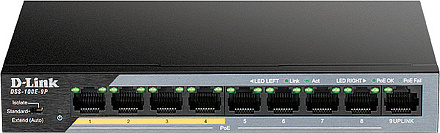 Коммутатор D-Link DSS-100E-9P/B1A 8x100Mb 1G 8PoE 92W неуправляемый