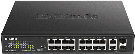 Коммутатор D-Link DES-1018MPV2 16x100Мбит/с 2x1Гбит/с 16PoE+ 247W неуправляемый