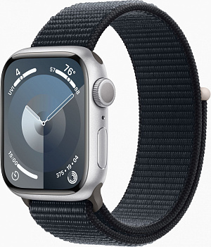 Смарт-часы Apple Watch Series 9 A2980 45мм OLED корп.серебристый Sport Loop рем.темная ночь разм.брасл.:145-220мм (MR9R3LL/A)